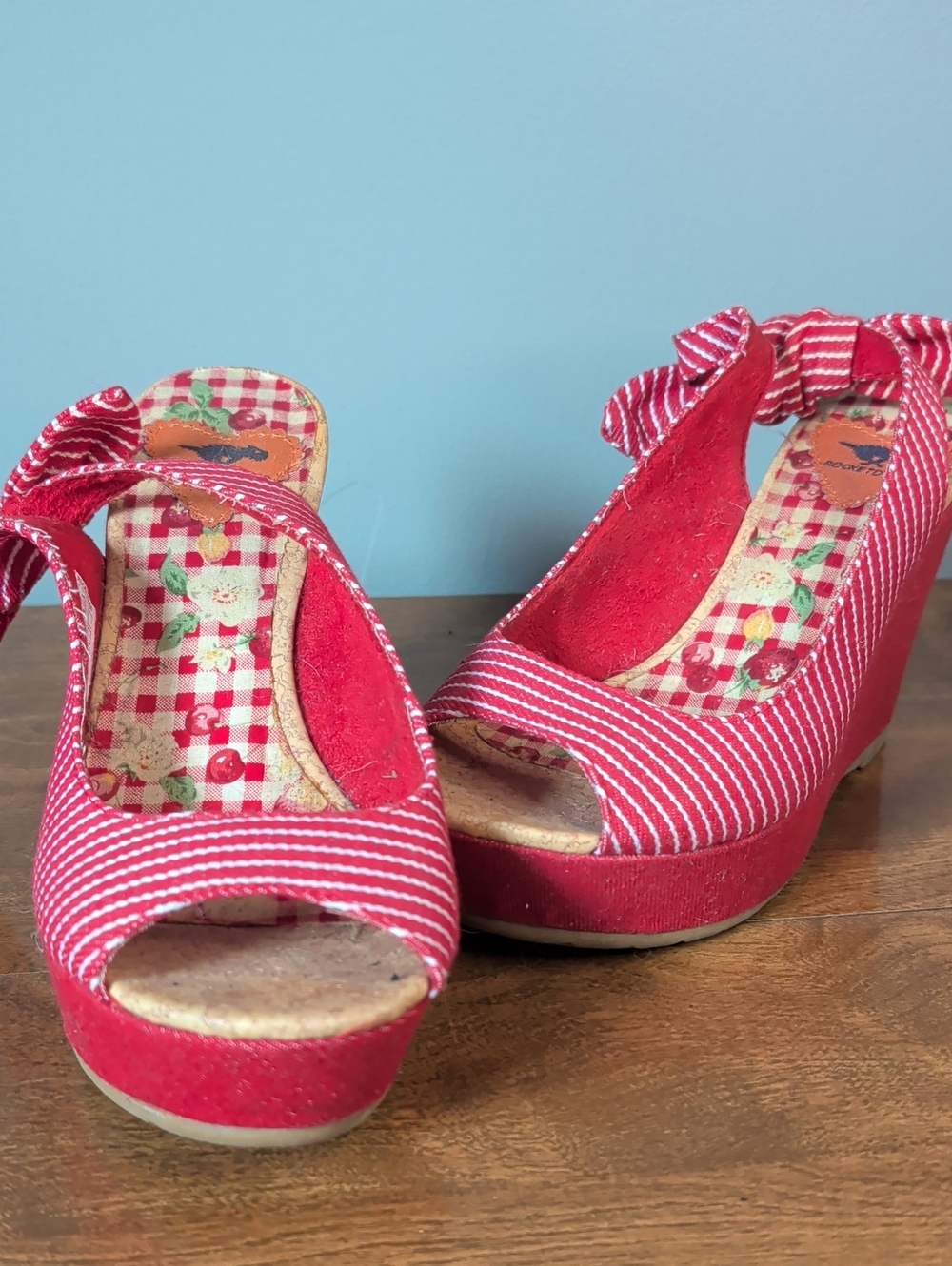 Rocket Dog Red Striped Peep-Toe Wedge Sandals